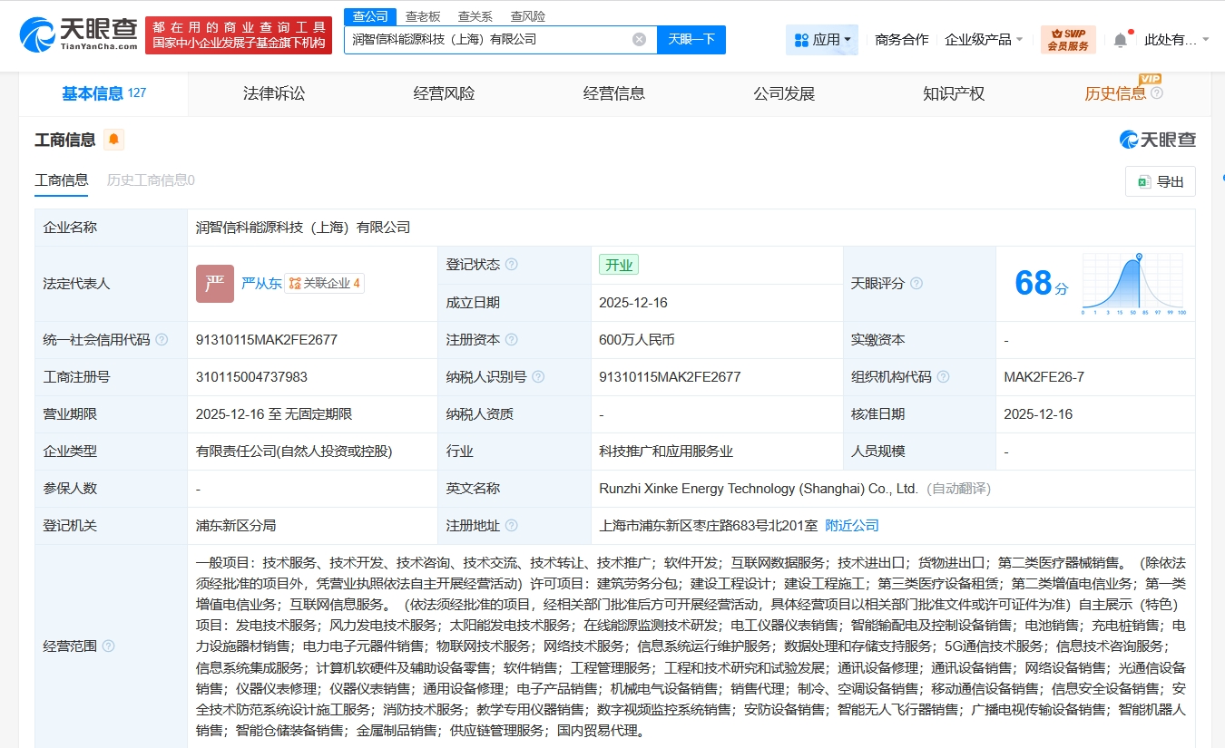 潤(rùn)健股份上海布局新賽道，能源科技公司正式成立進(jìn)軍基礎(chǔ)電信業(yè)務(wù)